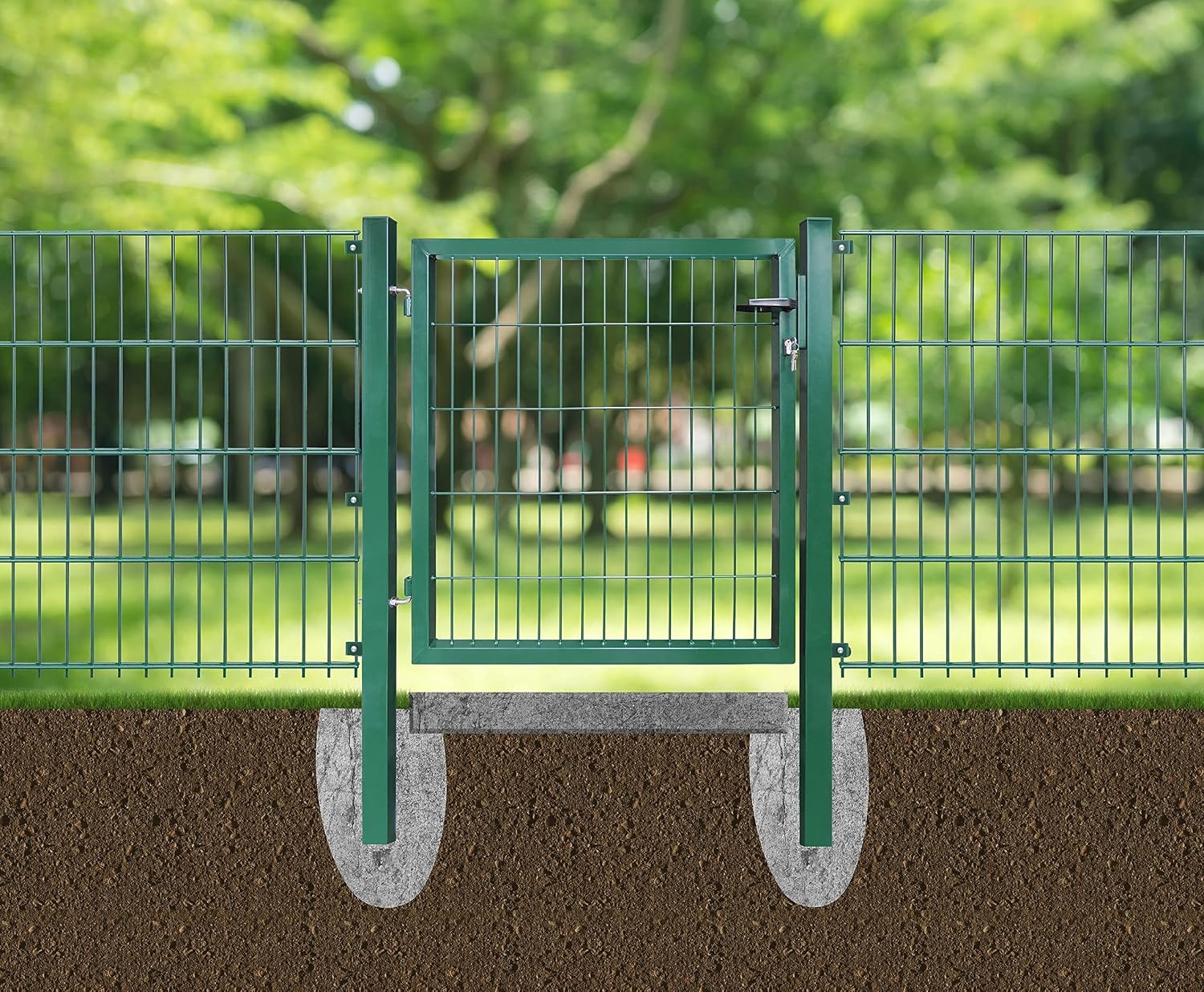gate for rod mat fence, colour and height of your choice, incl. poles and mounting material (garden gate H 140 x W 100 cm, green)