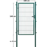 gate for rod mat fence, colour and height of your choice, incl. poles and mounting material (garden gate H 140 x W 100 cm, green)