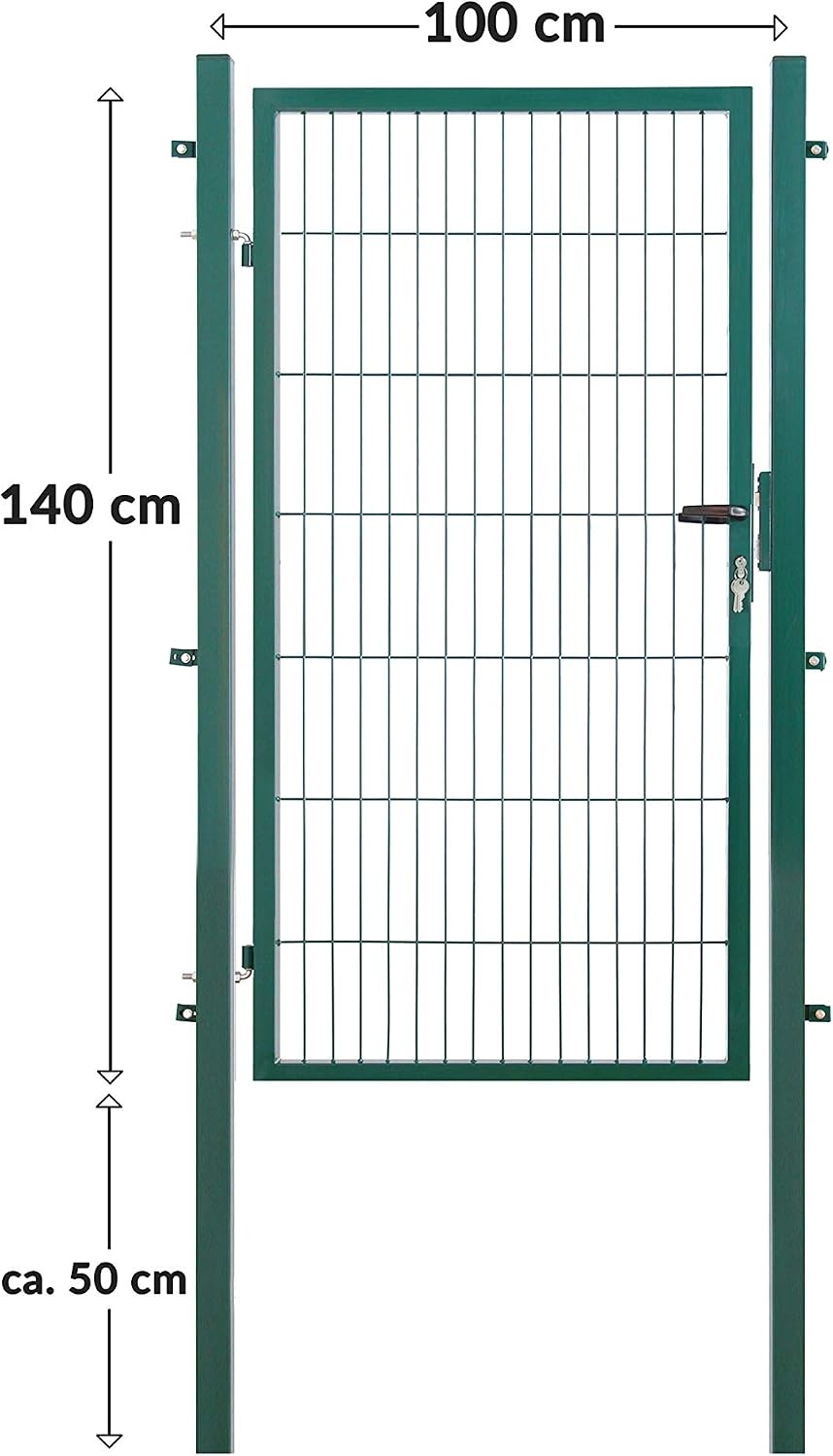 gate for rod mat fence, colour and height of your choice, incl. poles and mounting material (garden gate H 140 x W 100 cm, green)