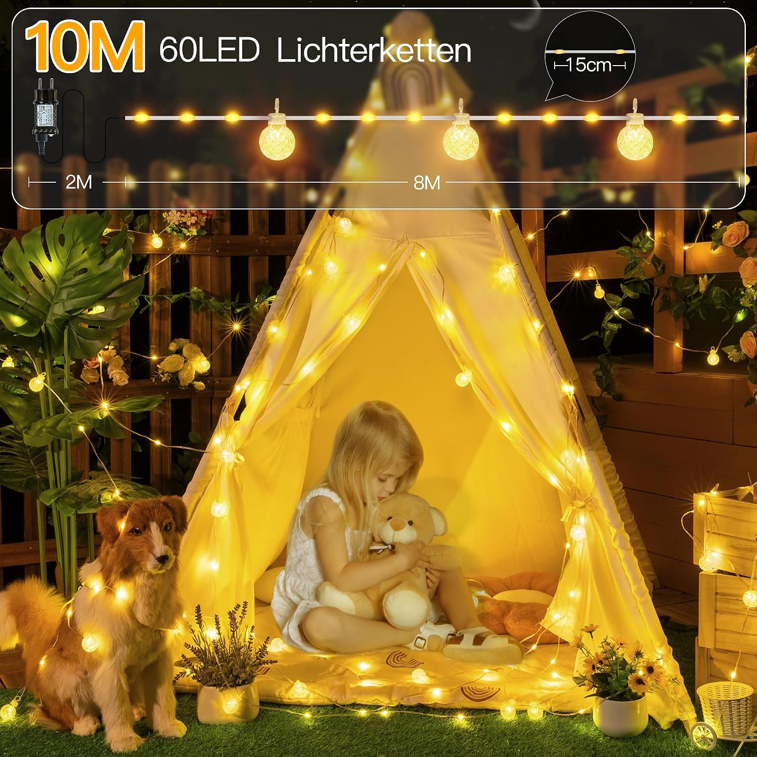 Ollny Lichtsnoer voor buiten, 10 m, 60 leds