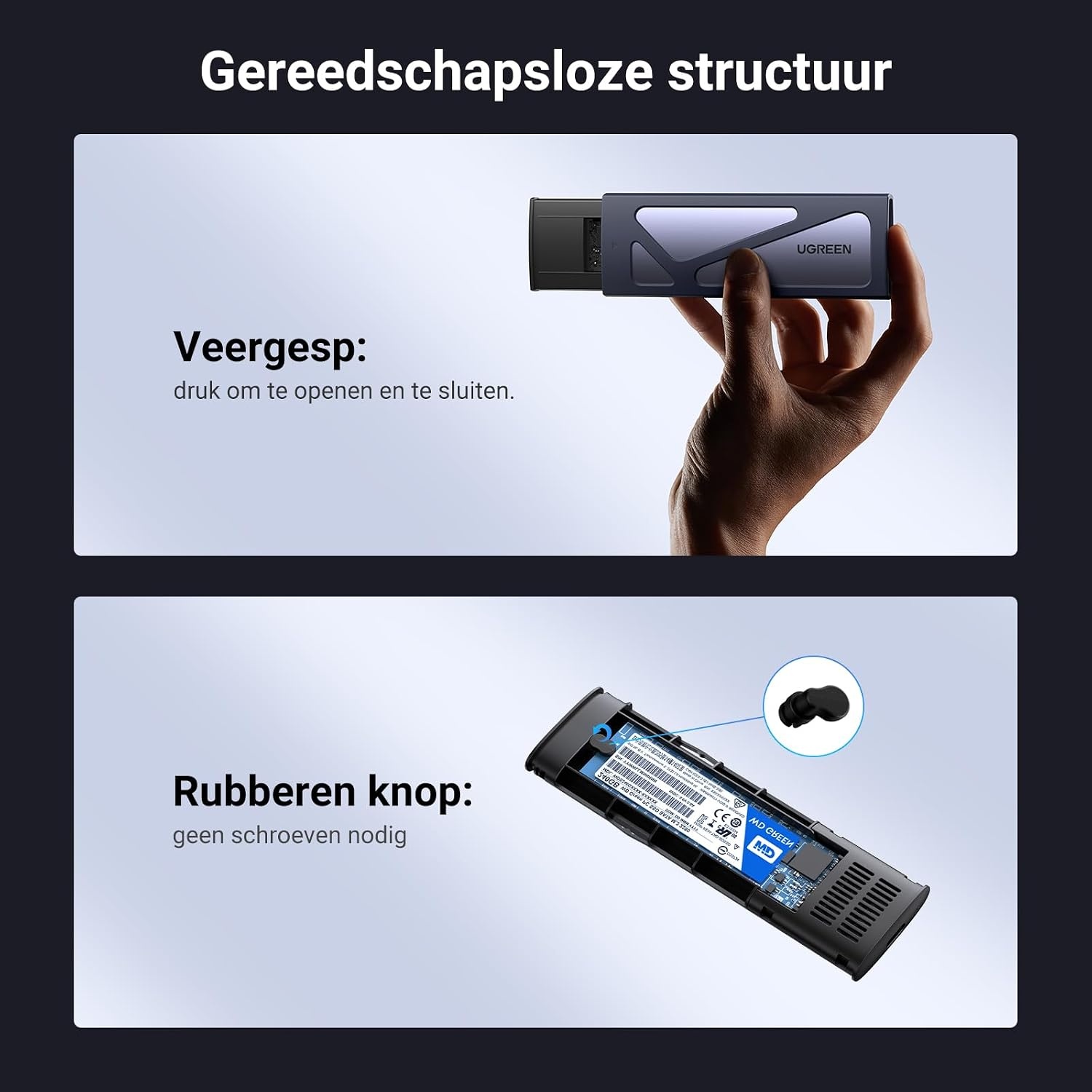 UGREEN M.2 Adapter NVMe SSD Harde Schijf Behuizing USB C 3.2 Gen 2 10Gbps UASP NVMe M.2 2230 2242 2260 2280 SSD NVME M2 Adapter met USB A naar C en USB C naar C Kabels