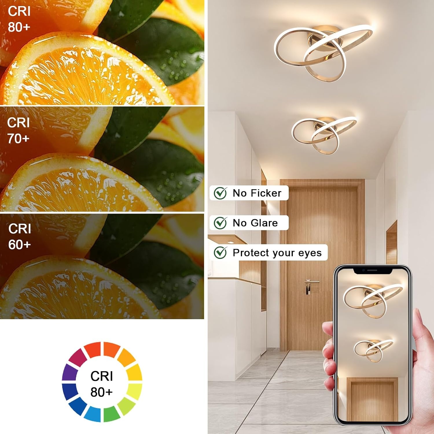 Comely 36W Dimmable LED Ceiling Light, Creative Flower Shape Golden Ceiling Light, Modern LED Ceiling Light with Remote Control for Bedroom, Hallway, Entrance, 3000K-6500K