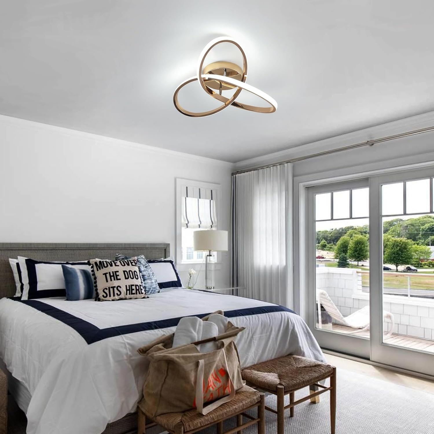 Comely 36W Dimmable LED Ceiling Light, Creative Flower Shape Golden Ceiling Light, Modern LED Ceiling Light with Remote Control for Bedroom, Hallway, Entrance, 3000K-6500K