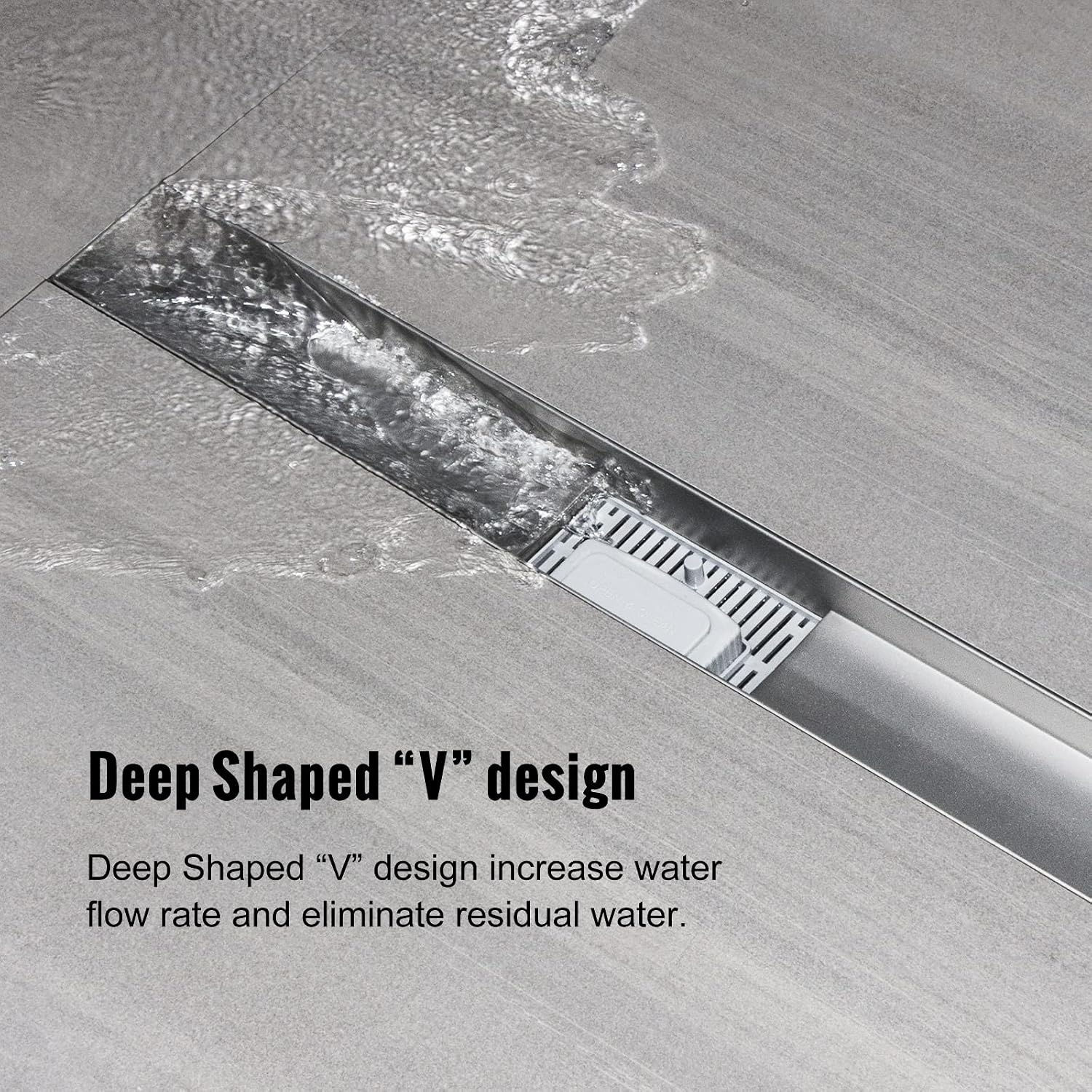 Strips Shower Drain 110 cm Extra Flat Stainless Steel Floor Drain Complete Set with Siphon Hair Strainer