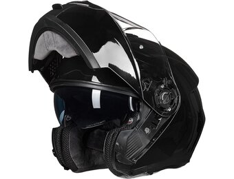 ILM Adult Motorcycle Modular Full Face Helmet Flip up Dual Visor DOT Approved Model 159(Gloss Black,Large)