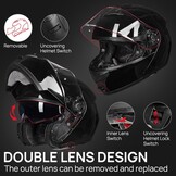 ILM Adult Motorcycle Modular Full Face Helmet Flip up Dual Visor DOT Approved Model 159(Gloss Black,Large)