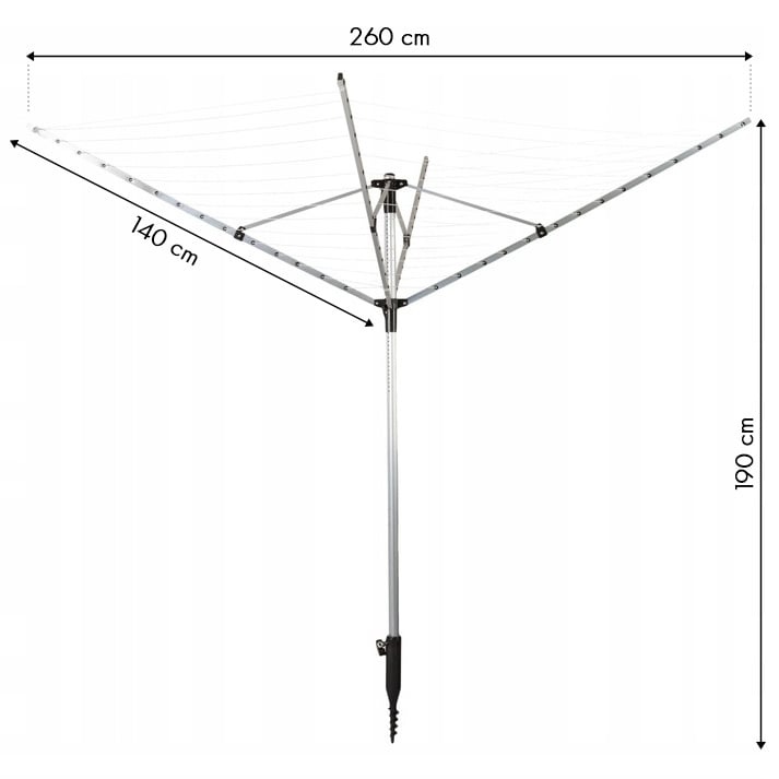 Wasdroger tuin - 260 cm breed - 60 m droogruimte - aluminium constructie