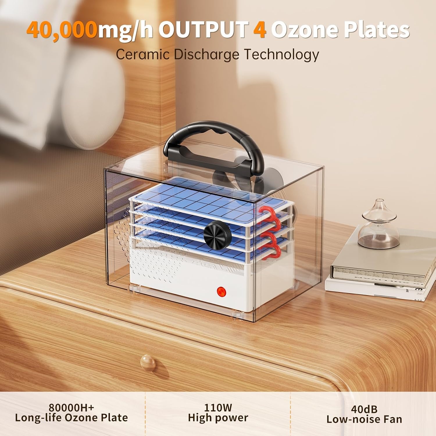 Professionele Ozon Generator 40.000 mg/u - Luchtreiniger met Tijdschakelaar - 300 m² - Zilver