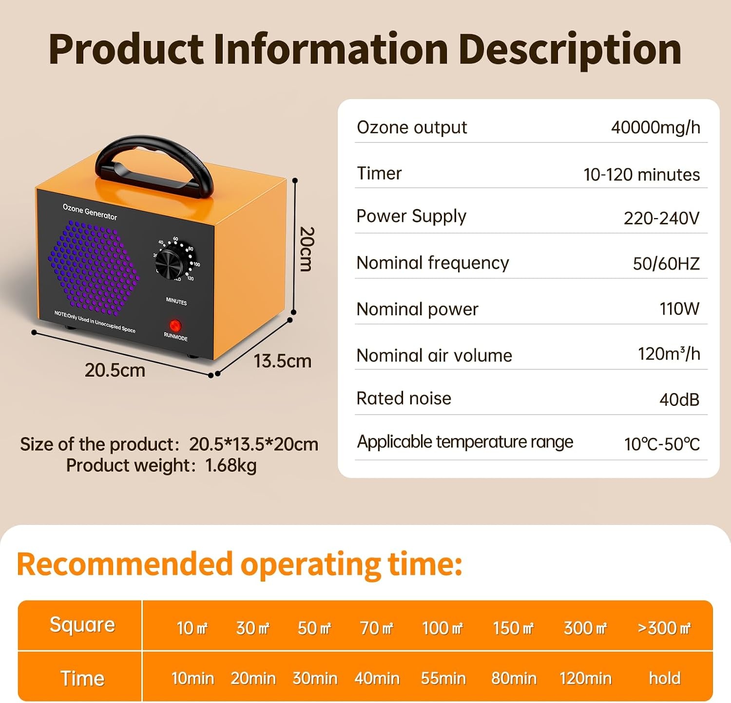 Professionele Ozon Generator 40.000 mg/u - Luchtreiniger met Tijdschakelaar - 300 m² - Zilver