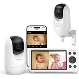 Momcozy Babyfoon Met 2-Camera App, 12,7 cm Wi-Fi Video Babyfoon Met Camera En Audio, 4× Zoom, Bewegings- En Huilherkenning, Veilige Zone, Heldere Nachtzicht, Tweeweggesprek, Foto- En Video-opname