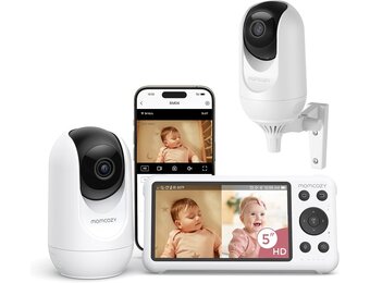 Momcozy Babyfoon Met 2-Camera App, 12,7 cm Wi-Fi Video Babyfoon Met Camera En Audio, 4× Zoom, Bewegings- En Huilherkenning, Veilige Zone, Heldere Nachtzicht, Tweeweggesprek, Foto- En Video-opname