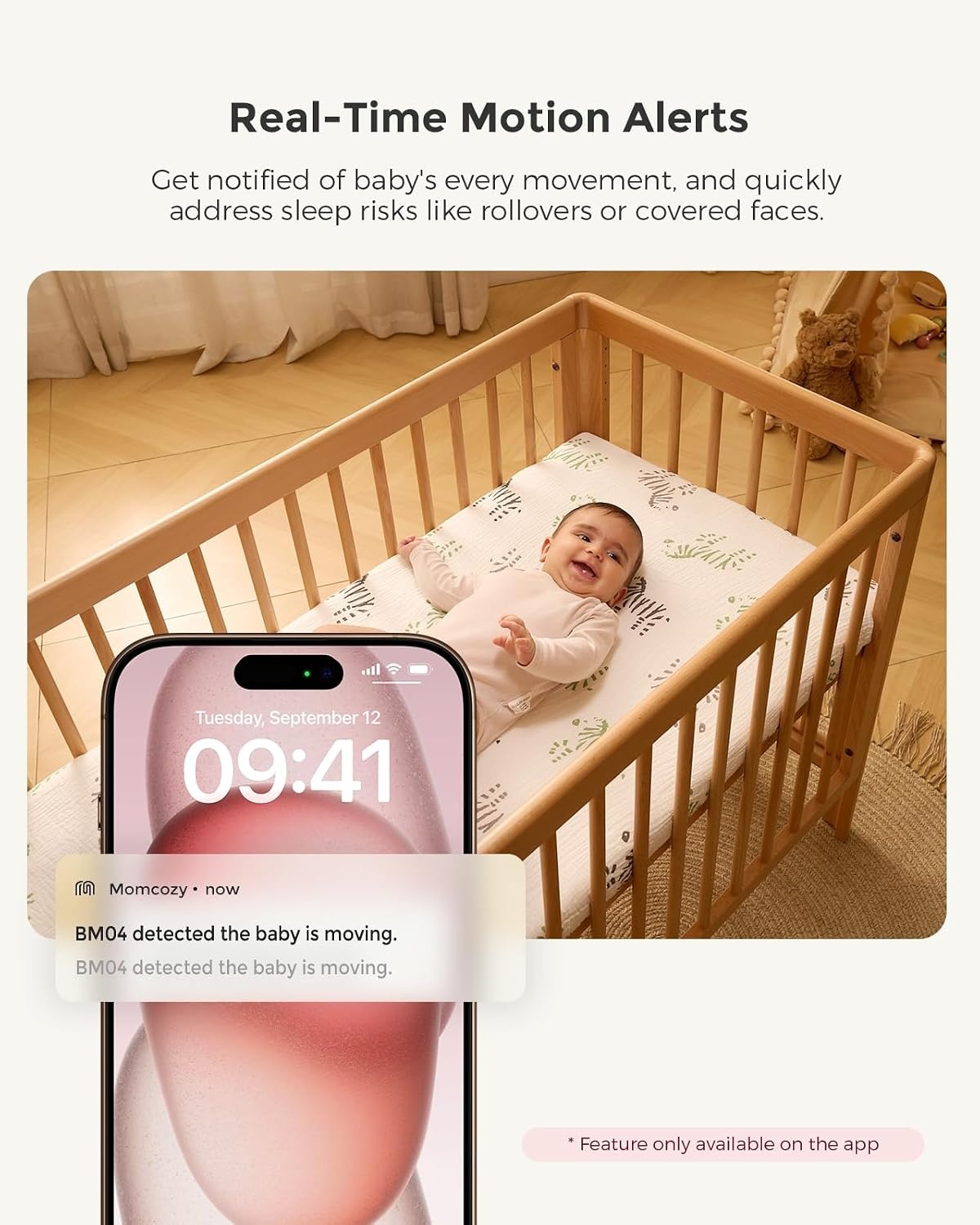 Momcozy Babyfoon Met 2-Camera App, 12,7 cm Wi-Fi Video Babyfoon Met Camera En Audio, 4× Zoom, Bewegings- En Huilherkenning, Veilige Zone, Heldere Nachtzicht, Tweeweggesprek, Foto- En Video-opname