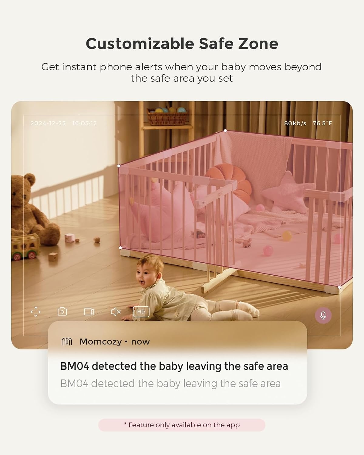 Momcozy Babyfoon Met 2-Camera App, 12,7 cm Wi-Fi Video Babyfoon Met Camera En Audio, 4× Zoom, Bewegings- En Huilherkenning, Veilige Zone, Heldere Nachtzicht, Tweeweggesprek, Foto- En Video-opname