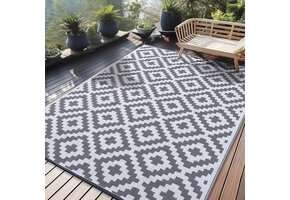 Buitenkleed 240x300 cm Grijs Wit - Weerbestendig & Omkeerbaar - 34% Korting!