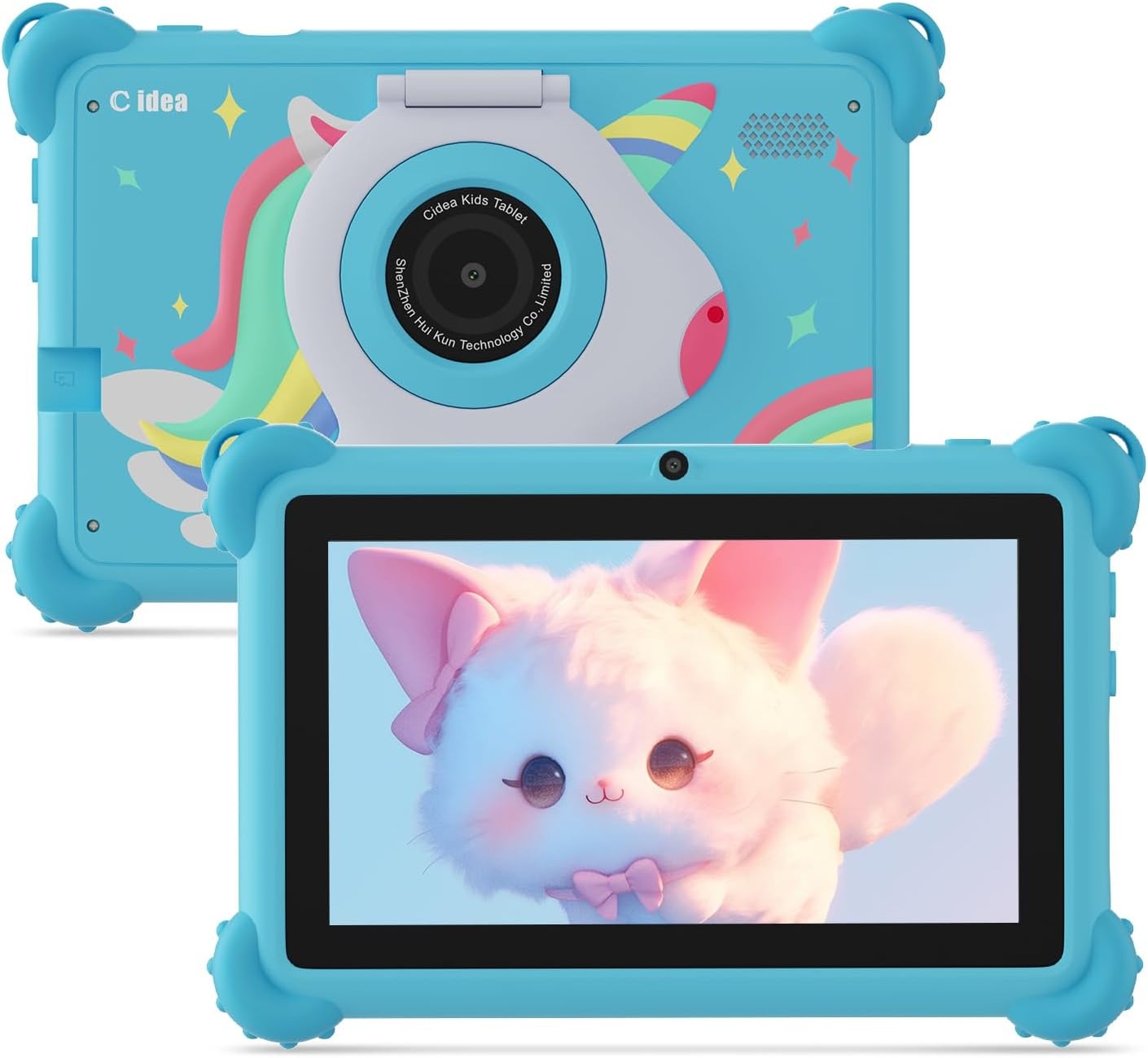 C idea 7 inch tablet voor kinderen van 3 tot 7 jaar, Android-tablet, 4 (2 + 2) GB RAM + 32 GB ROM, IPS-scherm 1024 x 600, wifi, Bluetooth, iWawa vooraf geïnstalleerd, met beschermhoes (blauw)