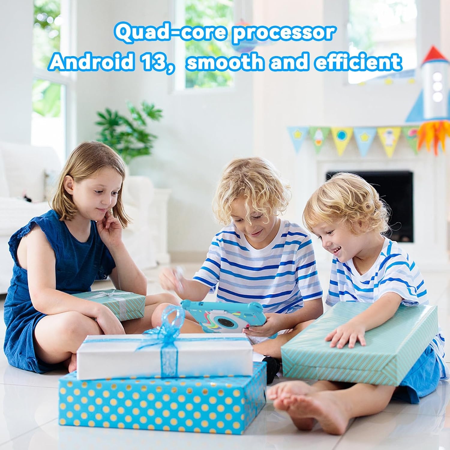 C idea 7 inch tablet voor kinderen van 3 tot 7 jaar, Android-tablet, 4 (2 + 2) GB RAM + 32 GB ROM, IPS-scherm 1024 x 600, wifi, Bluetooth, iWawa vooraf geïnstalleerd, met beschermhoes (blauw)