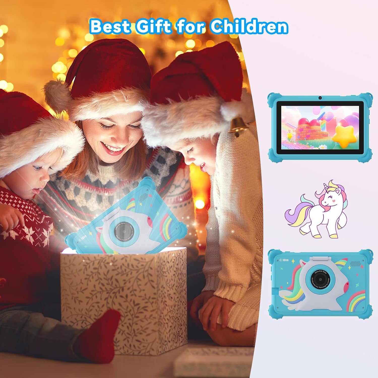 C idea 7 inch tablet voor kinderen van 3 tot 7 jaar, Android-tablet, 4 (2 + 2) GB RAM + 32 GB ROM, IPS-scherm 1024 x 600, wifi, Bluetooth, iWawa vooraf geïnstalleerd, met beschermhoes (blauw)