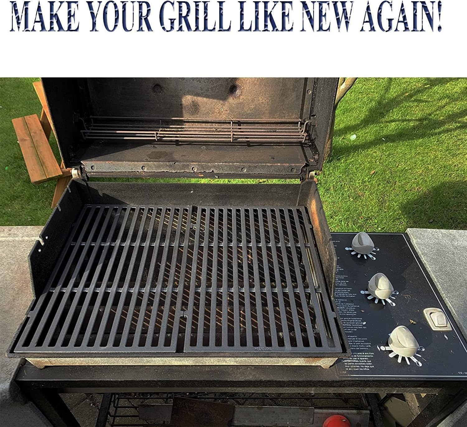 GFTIME 44.5 x 30.2cm 7638 Cast Iron Cooking Grates for Weber Spirit I & II 300 Series, Weber Spirit E/S-310, E/S-320, E/S-330, Spirit 700 (With Front Buttons), 7638 Cast Iron Grate