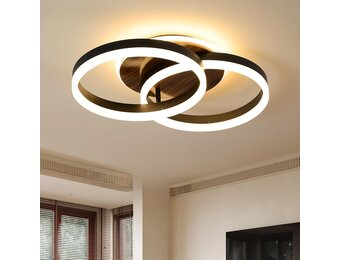 Amdelne LED Plafondlamp 50 cm - Modern Design in Zwart en Hout - Dimbare Ringlamp met Afstandsbediening