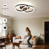 Amdelne LED Plafondlamp 50 cm - Modern Design in Zwart en Hout - Dimbare Ringlamp met Afstandsbediening