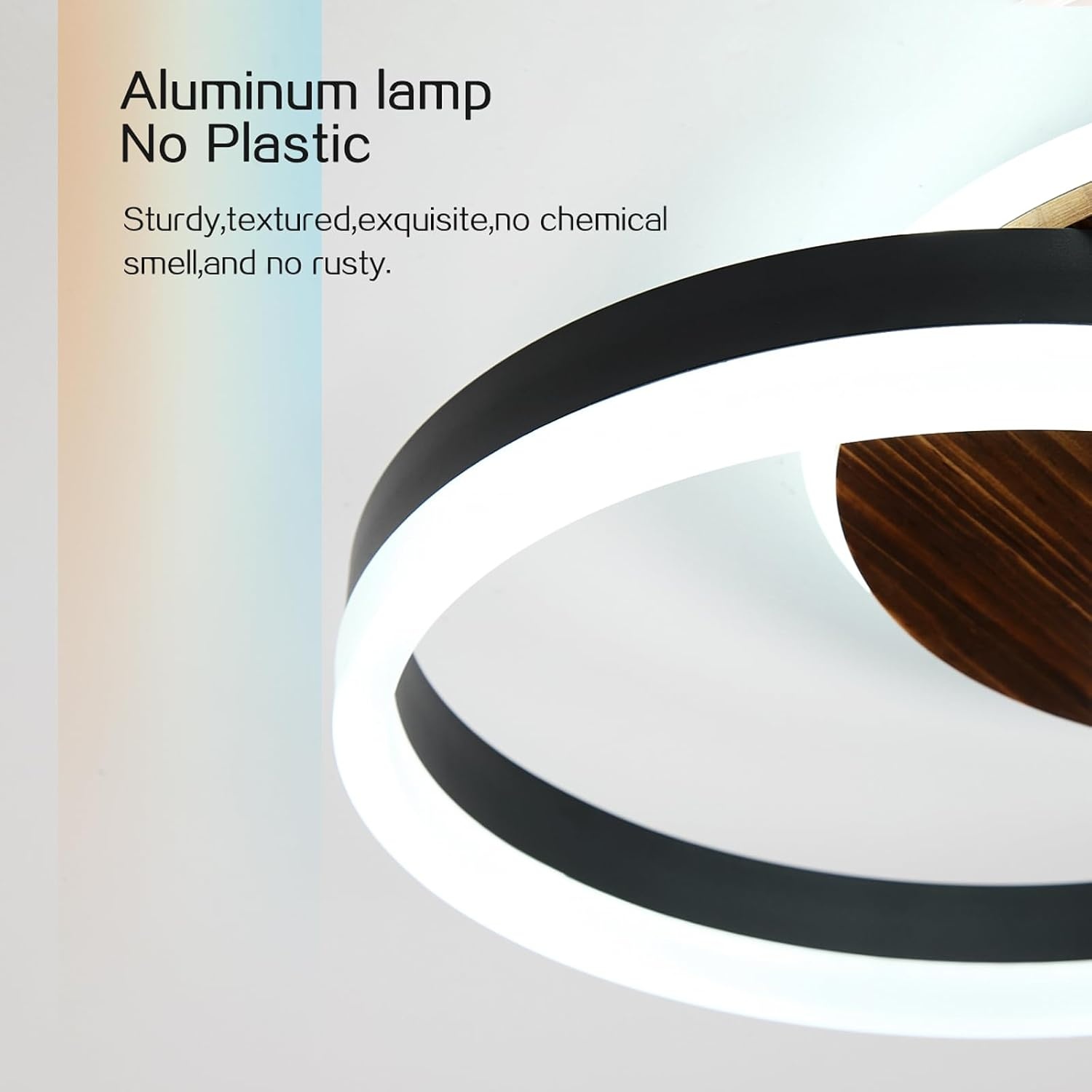 Amdelne LED Plafondlamp 50 cm - Modern Design in Zwart en Hout - Dimbare Ringlamp met Afstandsbediening