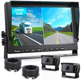 eRapta 10 inch 1080 P HD Wired Backup 2 Camera Systeem Kit, Dual Split Screen Monitor met Opname IP69 Waterdichte Vooraanzicht Achteruitrijcamera Parking Lijnen voor Truck/Semi-Trailer/Box Truck/RV