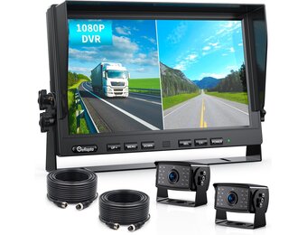eRapta 10 inch 1080 P HD Wired Backup 2 Camera Systeem Kit, Dual Split Screen Monitor met Opname IP69 Waterdichte Vooraanzicht Achteruitrijcamera Parking Lijnen voor Truck/Semi-Trailer/Box Truck/RV