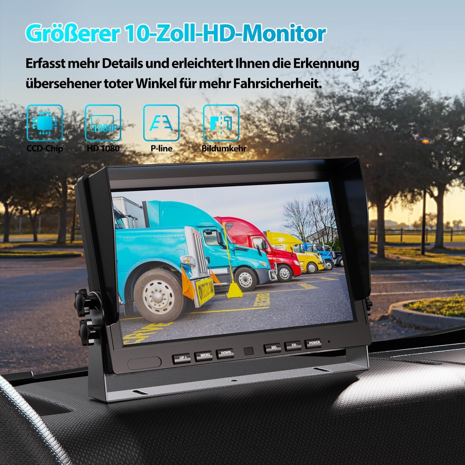 eRapta 10 inch 1080 P HD Wired Backup 2 Camera Systeem Kit, Dual Split Screen Monitor met Opname IP69 Waterdichte Vooraanzicht Achteruitrijcamera Parking Lijnen voor Truck/Semi-Trailer/Box Truck/RV