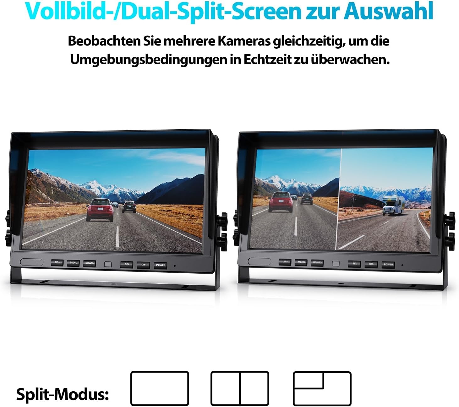eRapta 10 inch 1080 P HD Wired Backup 2 Camera Systeem Kit, Dual Split Screen Monitor met Opname IP69 Waterdichte Vooraanzicht Achteruitrijcamera Parking Lijnen voor Truck/Semi-Trailer/Box Truck/RV