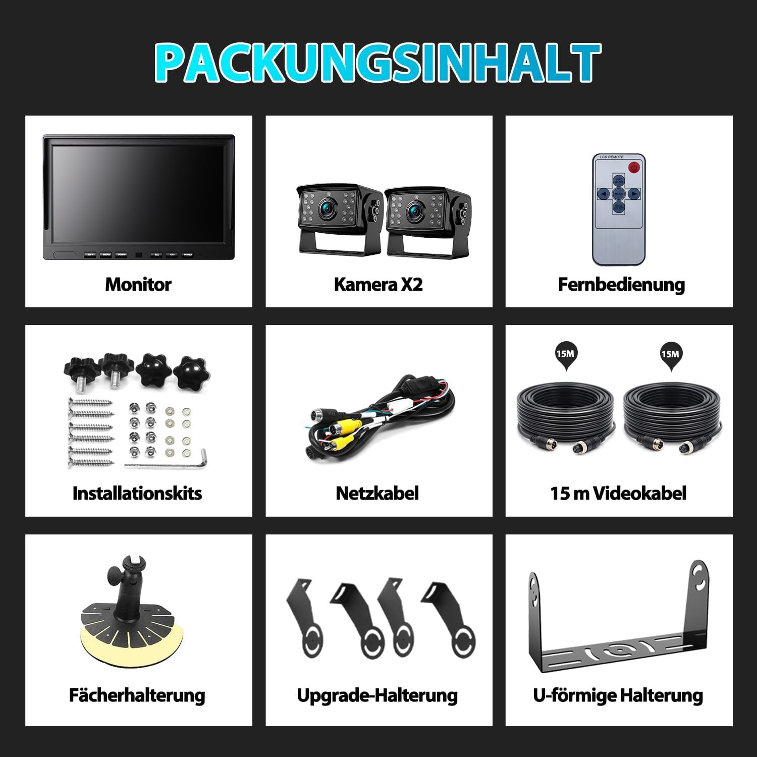eRapta 10 inch 1080 P HD Wired Backup 2 Camera Systeem Kit, Dual Split Screen Monitor met Opname IP69 Waterdichte Vooraanzicht Achteruitrijcamera Parking Lijnen voor Truck/Semi-Trailer/Box Truck/RV