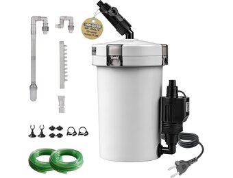 EXLECO HW-603B Buitenfilter voor aquaria 400 l/u, 6 W filter voor aquaria tot 120 liter, instelbaar aquariumfilter, krachtige jerrycan met 4 niveaus, kamerfilter met filtermateriaal slang