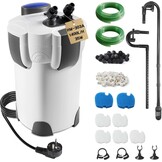 EXLECO HW-603B Buitenfilter voor aquaria 400 l/u, 6 W filter voor aquaria tot 120 liter, instelbaar aquariumfilter, krachtige jerrycan met 4 niveaus, kamerfilter met filtermateriaal slang