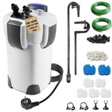 EXLECO HW-603B Buitenfilter voor aquaria 400 l/u, 6 W filter voor aquaria tot 120 liter, instelbaar aquariumfilter, krachtige jerrycan met 4 niveaus, kamerfilter met filtermateriaal slang