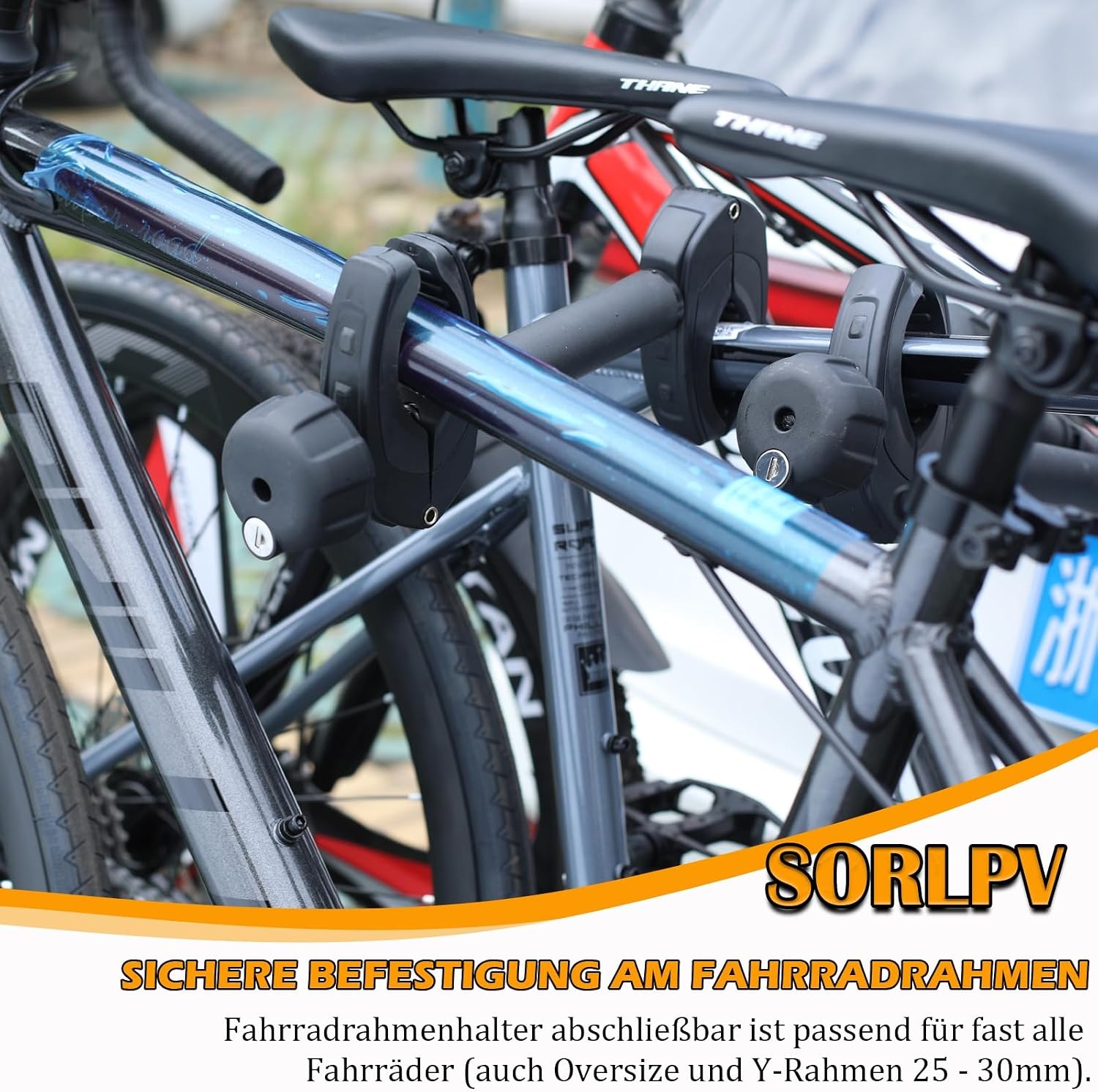 Framehouder voor fietsendrager, 3 stuks, 25 cm + 32 cm + 45 cm lengte, universele fietsframehouder, afsluitbaar, framehouder voor U-beugelbuis: Ø 2,5-3 cm, framediameter van de fiets: Ø 3-6 cm
