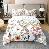 Dekbedovertrekset 100% Katoen Blauw Groen Vogel Bloem 155x220 cm - 56% Korting!