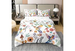 100% Katoen Dekbedovertrekset Blauw Groen Bloemen/Vogels 155x220 cm (+29%)