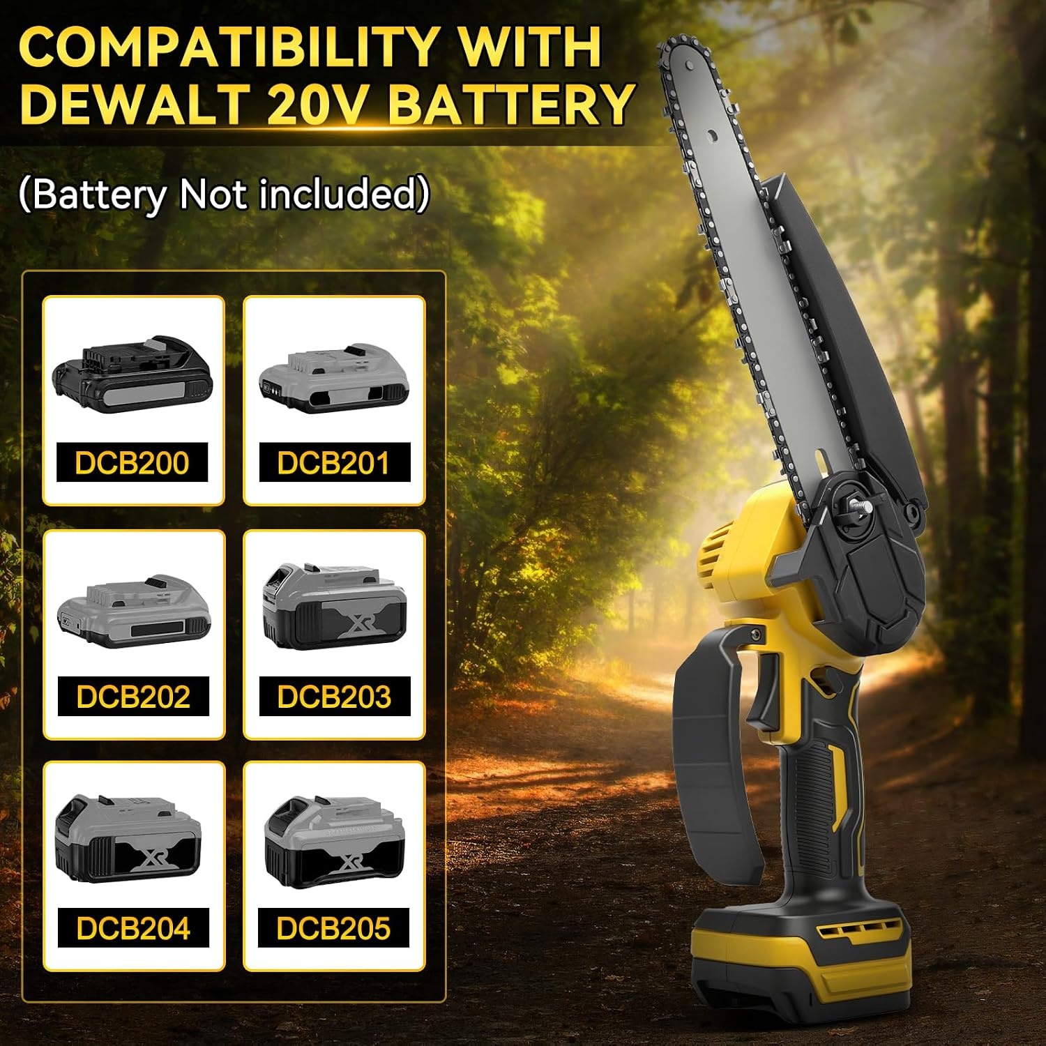 8 inch accu-takkenzaag en mini-kettingzaag, 2-in-1, borstelloze elektrische hoogsnoeier, compatibel met Dewalt 20 V accu (zonder accu) met 2,5 m telescoopstang, reserveketting, handschoenen en