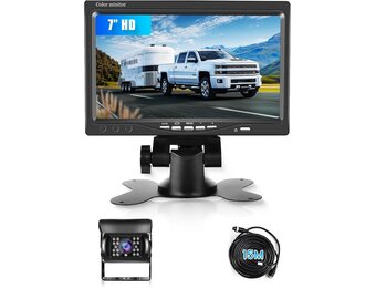 Achteruitrijcamera met 7 inch HD-monitor, achteruitrijcamera ondersteunt IR nachtzicht IP69 waterdicht, achteruitrijcamera voor vrachtwagen, bus, camper en aanhanger, kabel 15 m