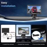 Achteruitrijcamera met 7 inch HD-monitor, achteruitrijcamera ondersteunt IR nachtzicht IP69 waterdicht, achteruitrijcamera voor vrachtwagen, bus, camper en aanhanger, kabel 15 m