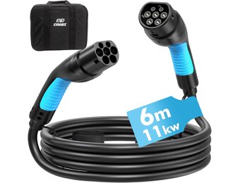 Type 2 oplaadkabel, 6 m, 16 A, 3-fasen, type 2, laadkabel, 11 kW, met tas voor EV elektrische auto's, type 2, voor E-auto, EV/PHEV-laadkabel, E-auto-oplaadkabel, elektrische auto, type 2, compatibel met elke elektrische auto