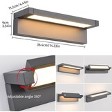 Buitenlamp 36W LED, wandlamp buitenlamp wand, IP65 waterdichte buitenwandlamp 3000K warm wit buitenlamp, wandlamp buiten binnen met 350° zwenkbaar paneel voor tuin terras balkon donkergrijs