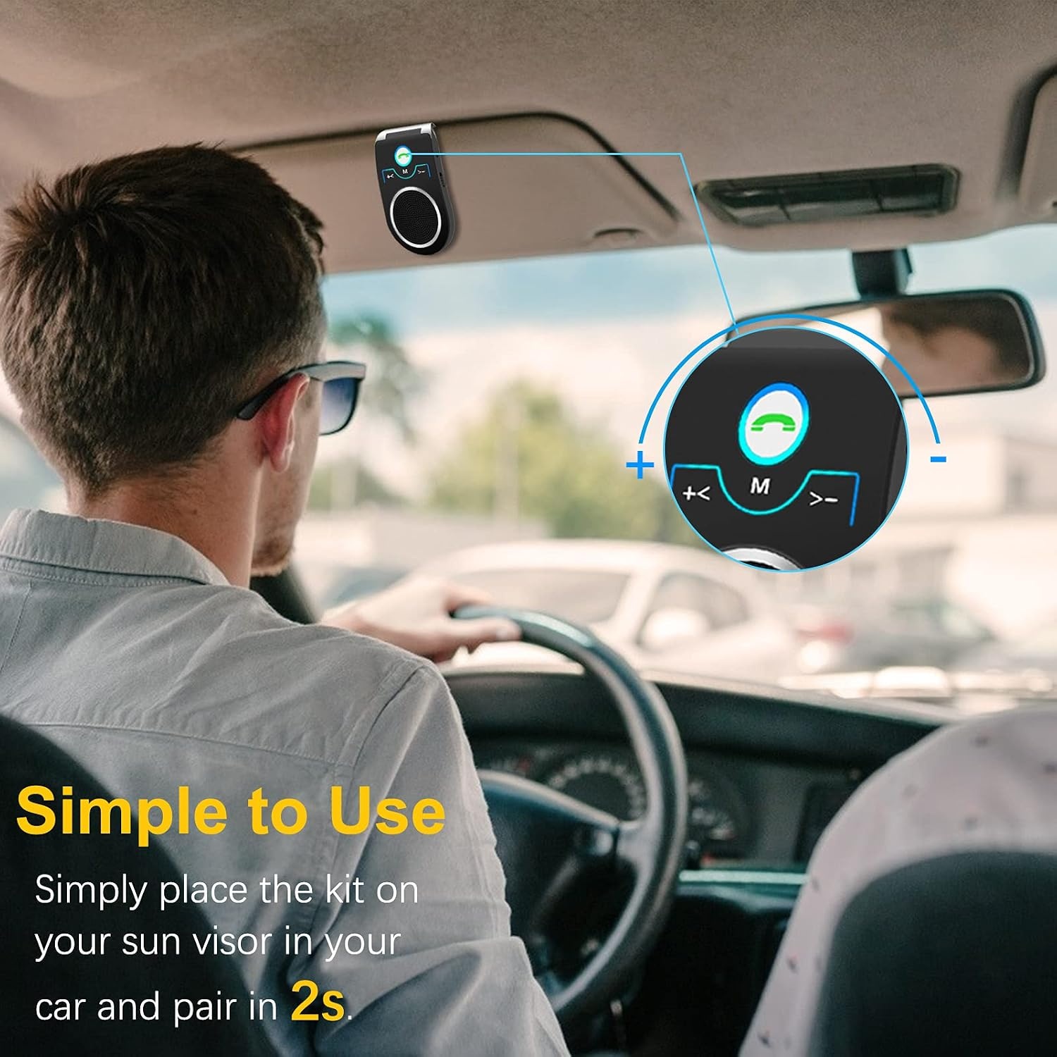 Handsfree Bluetooth Car Kit Luidsprekertelefoon met ruisonderdrukking 5.0 ontvanger en Siri Assistant voor iPhone en iPad - 20 uur praten