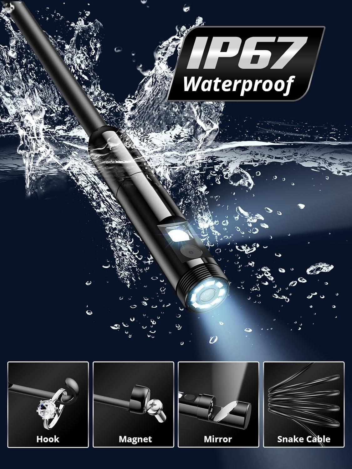 Acoath Endoscoopcamera met licht, 1920 HD buiscamera met 8 leds, IP67 waterdichte inspectiecamera, gadget, 5 m kanaalcamera, gereedschap voor Android en iOS, 2 lenzen