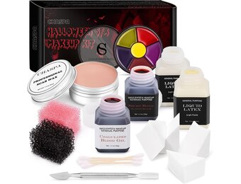 CHASPA Halloween vloeibare latex SFX make-up kit litteken wax + 2 x vloeibare latex + 2 x nepbloed + spatel gereedschap
