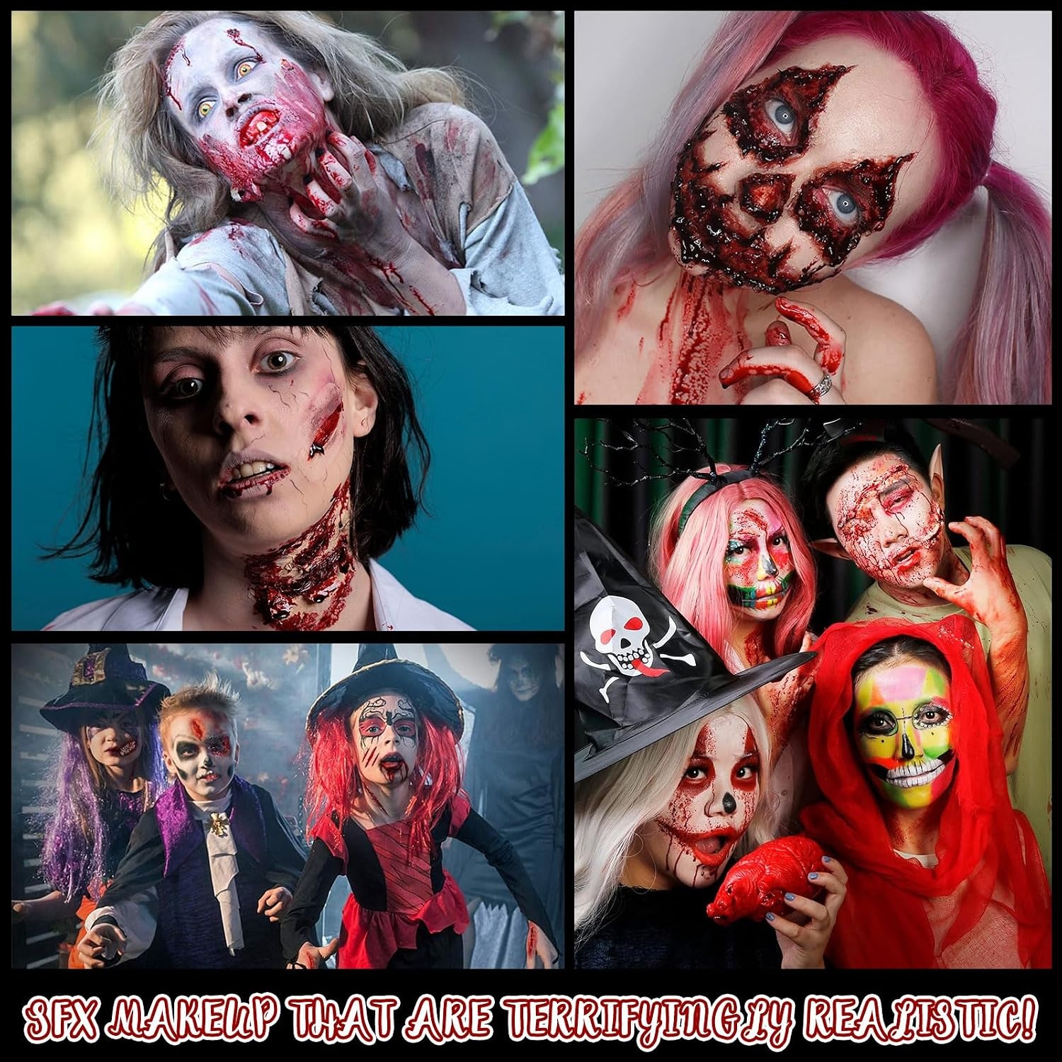 CHASPA Halloween vloeibare latex SFX make-up kit litteken wax + 2 x vloeibare latex + 2 x nepbloed + spatel gereedschap