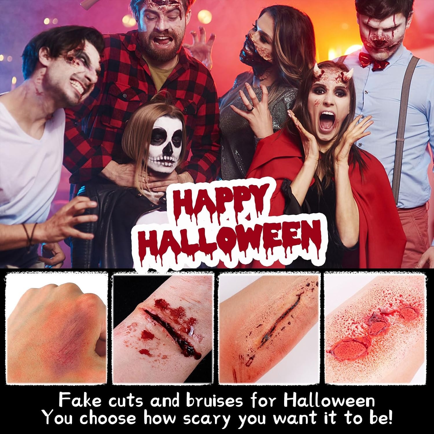 CHASPA Halloween vloeibare latex SFX make-up kit litteken wax + 2 x vloeibare latex + 2 x nepbloed + spatel gereedschap