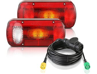 MAMIZO Achterlichtset, aanhanger, achterlicht, 13-polig, aanhangerlicht voor verlichting 12 V, met 6 functies/kabelset 5,5 m x 2/E-goedgekeurd
