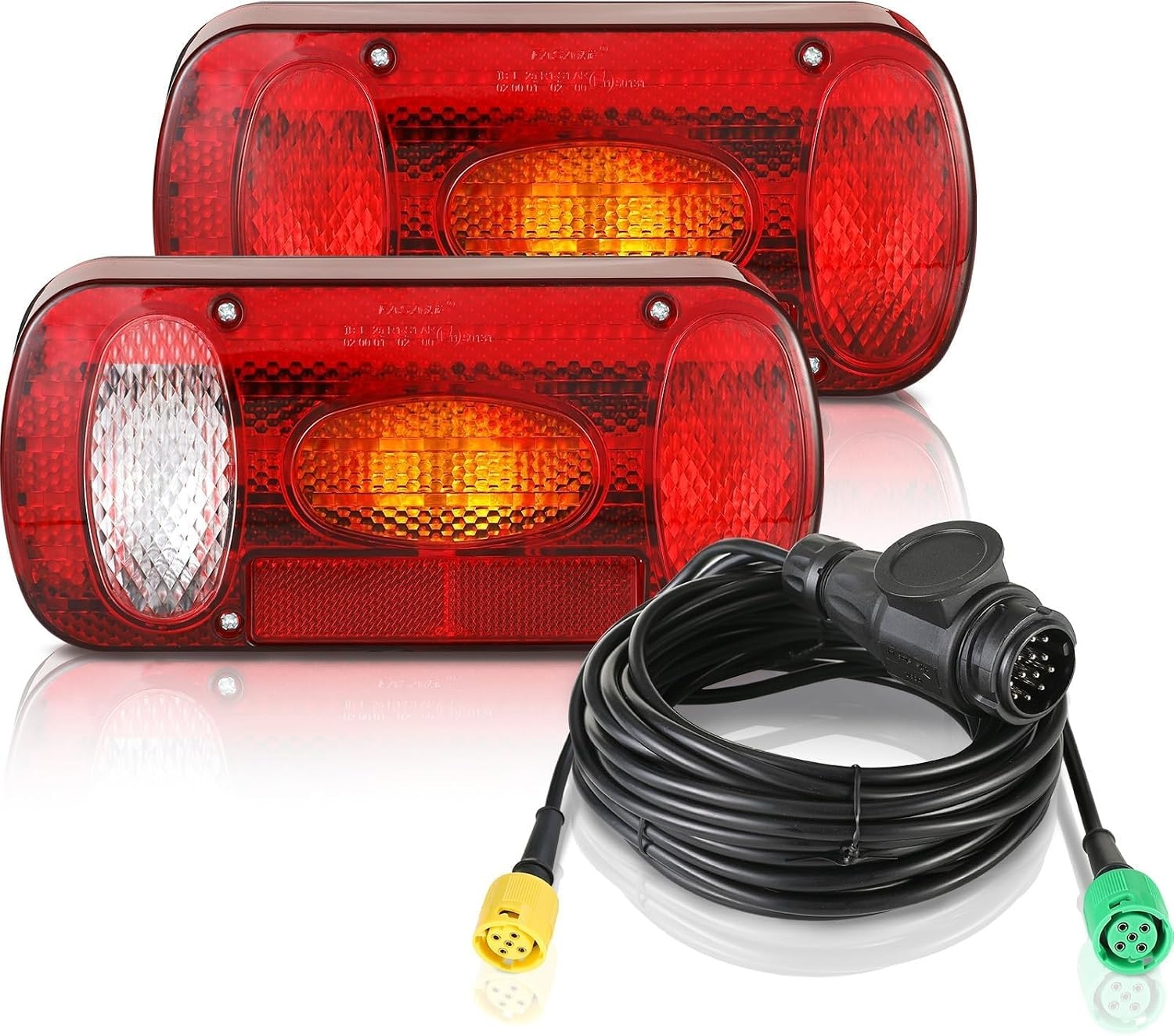 MAMIZO Achterlichtset, aanhanger, achterlicht, 13-polig, aanhangerlicht voor verlichting 12 V, met 6 functies/kabelset 5,5 m x 2/E-goedgekeurd