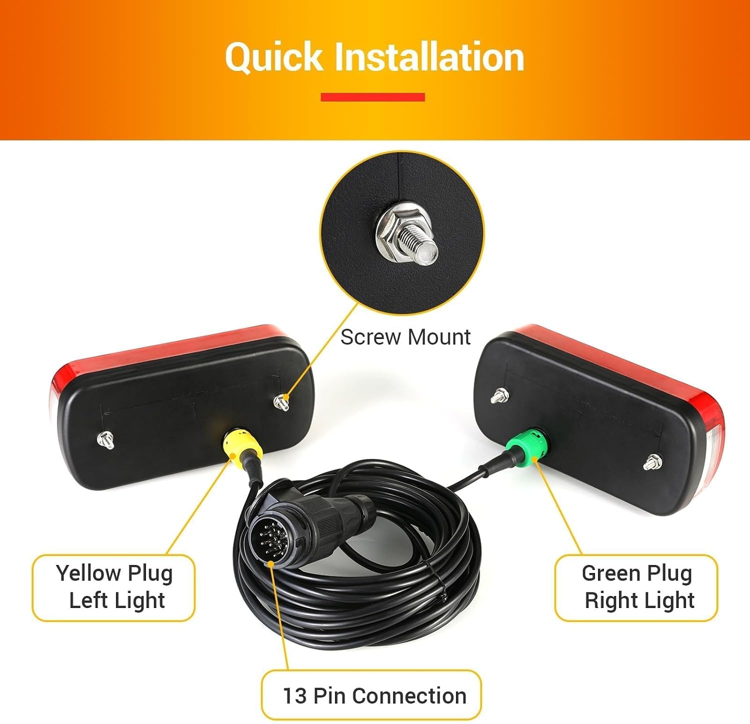 MAMIZO Achterlichtset, aanhanger, achterlicht, 13-polig, aanhangerlicht voor verlichting 12 V, met 6 functies/kabelset 5,5 m x 2/E-goedgekeurd