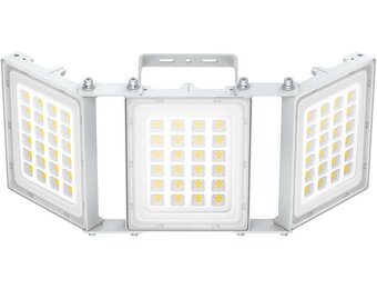 SOLLA-2025 Lite 300W LED Outdoor Floodlight, 30000LM, 6000K Daylight White IP66 Waterproof, 3 Heads Adjustable Outdoor Security Lighting for Parking Lots, Yards, Construction Site-Grey